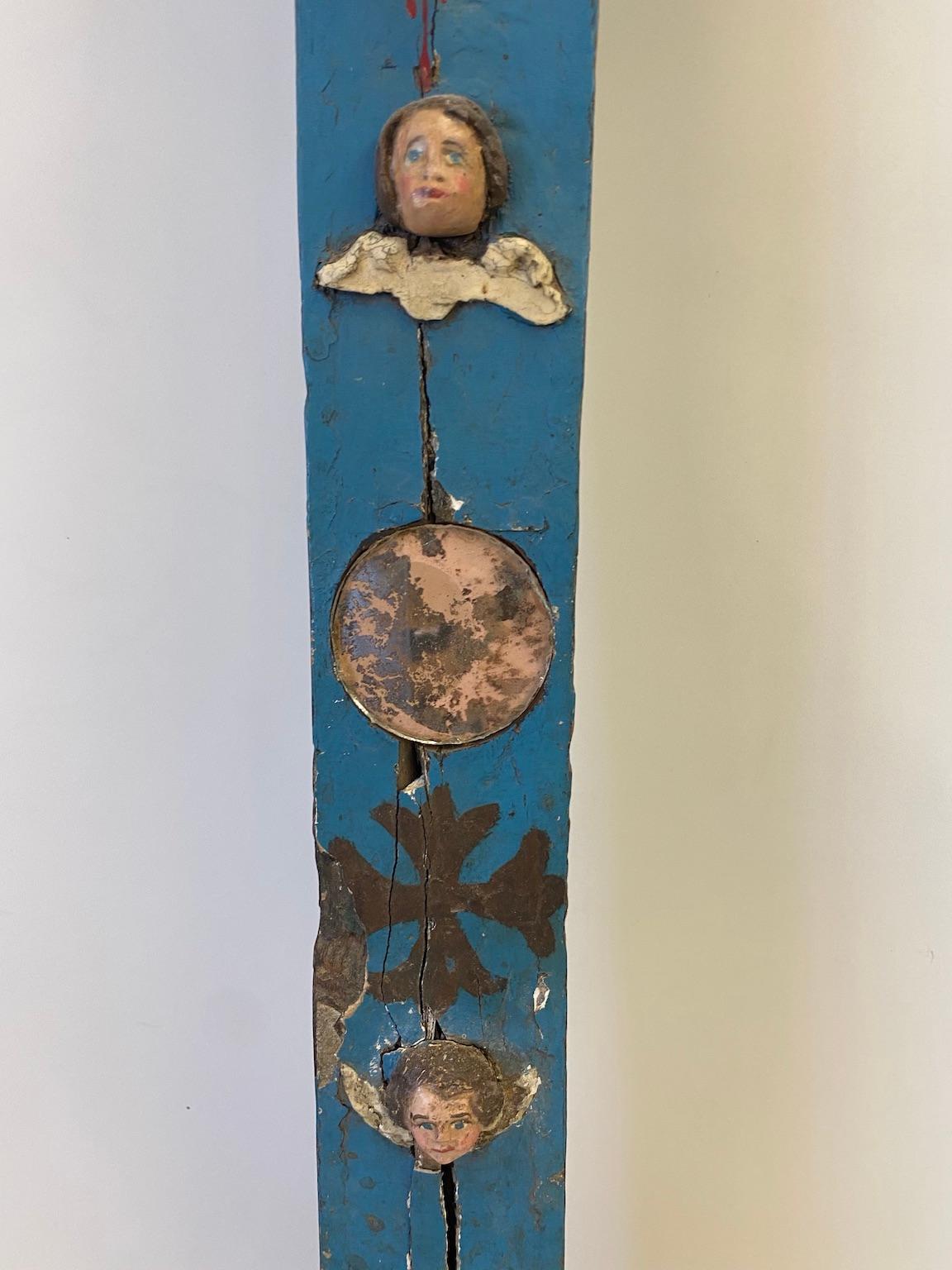 Hand-Carved Spanish Colonial, Painted Wooden Crucifix of Christ on a Stylized Tree For Sale