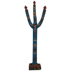 Spanish Colonial, Painted Wooden Crucifix of Christ on a Stylized Tree