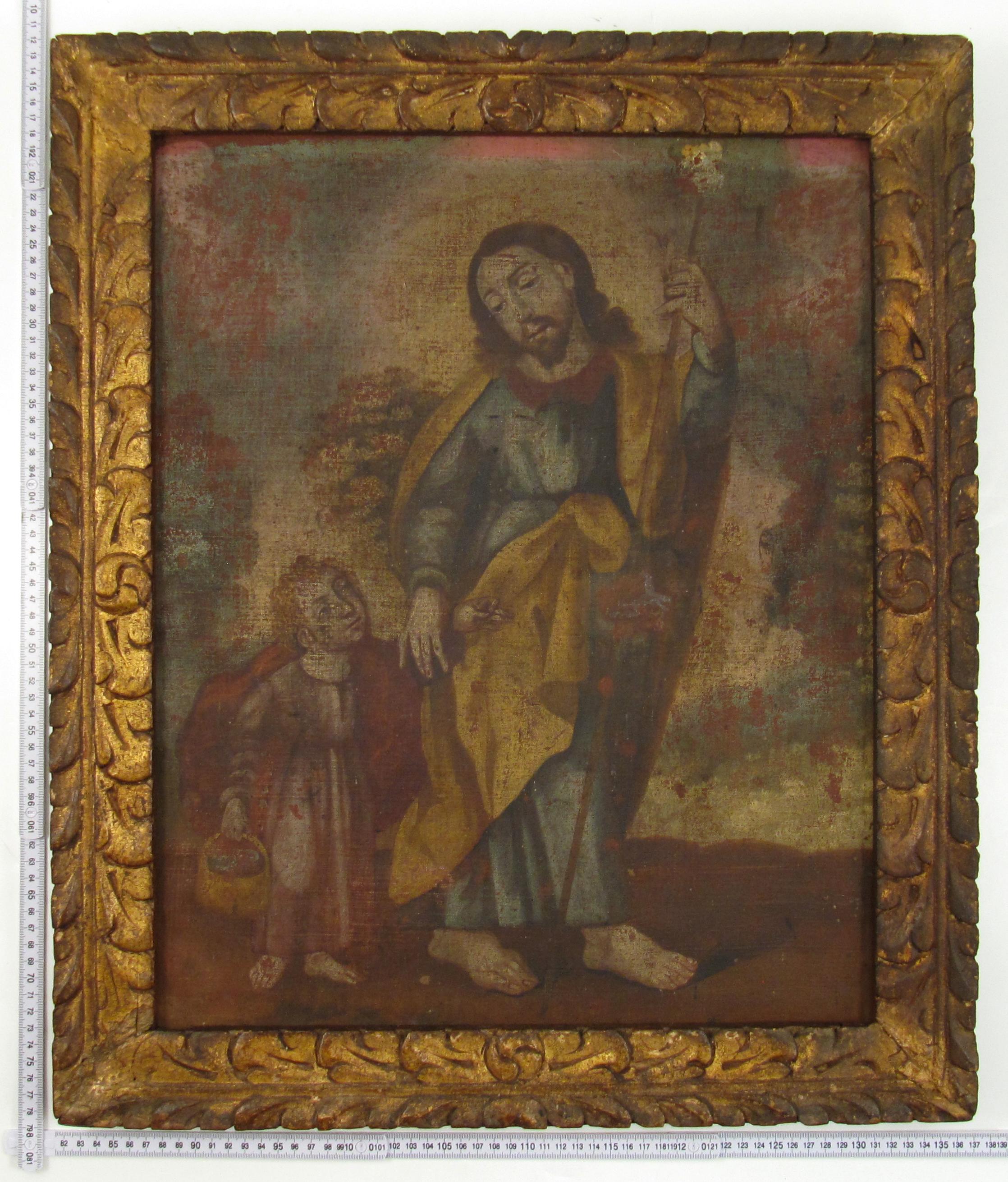 17thC Spanish Colonial School Frame with orig. Painting St. Joseph Jesus Child For Sale 1