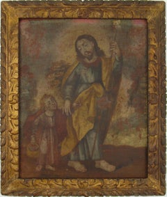 Marco Spanish School Colonial del S. XVII con pintura orig. Pintura San José Jesús Niño