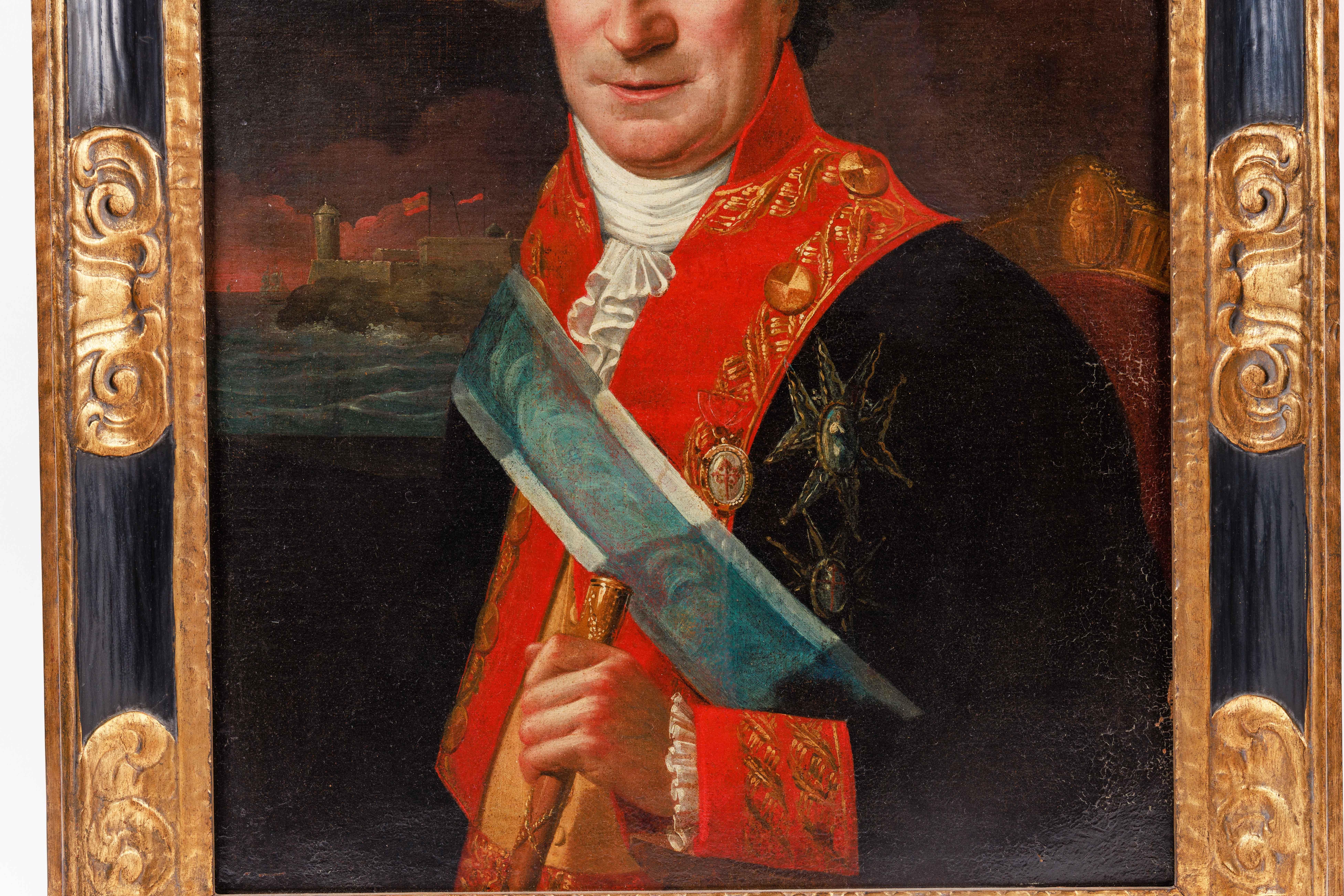 École espagnole (18e siècle), un portrait rare de Juan Procopio de Bassecourt - Marron Portrait Painting par Spanish Colonial (Peruvian)