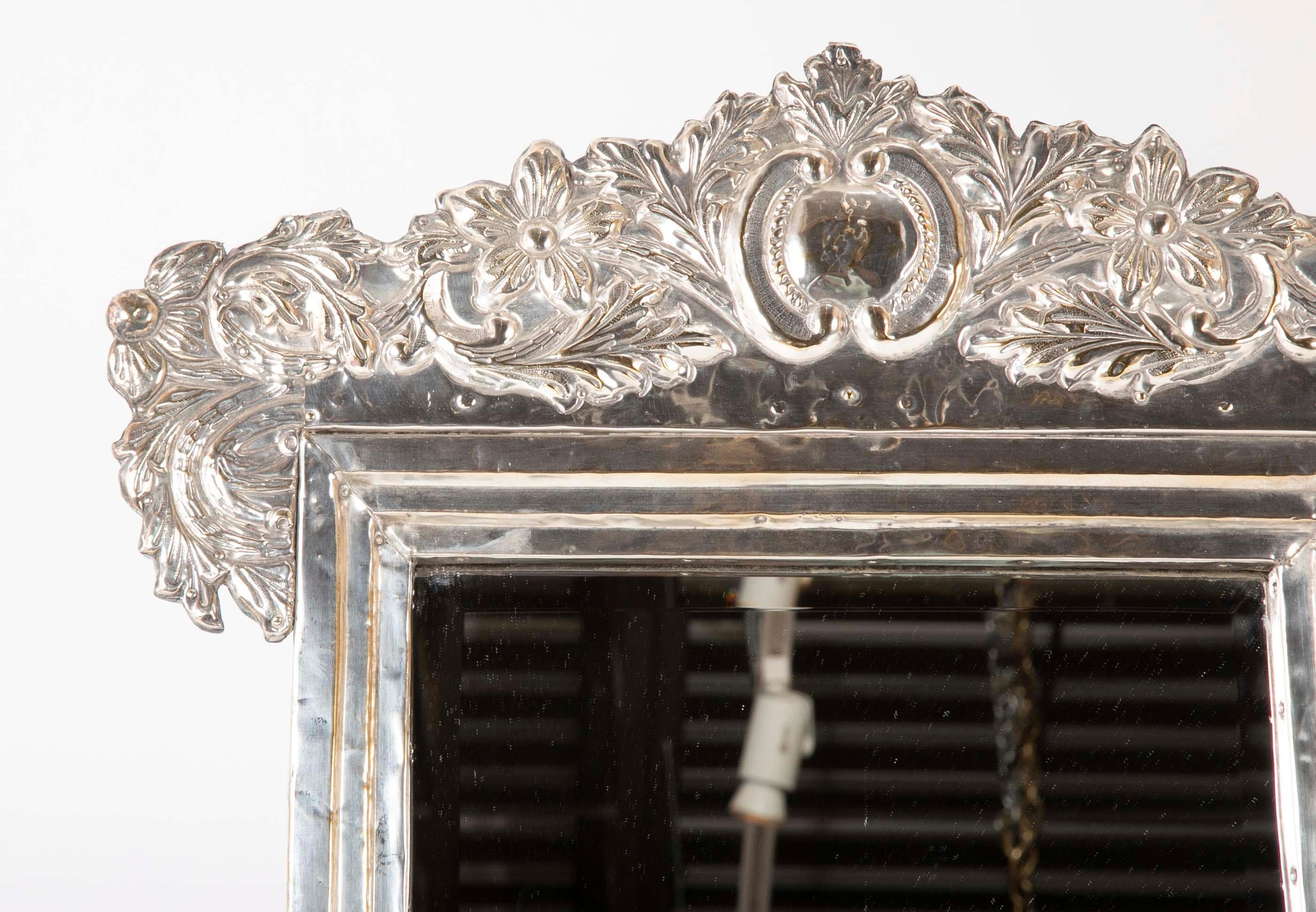 Spanish Colonial Peruvian Silver Table Mirror In Excellent Condition In Stamford, CT