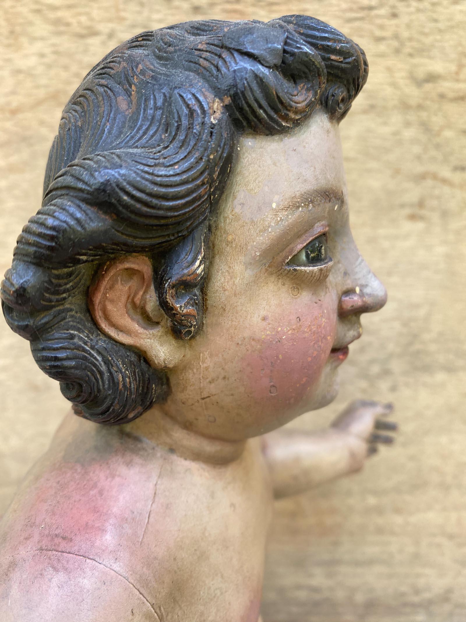 Spanish Colonial Polychrome Nino In Fair Condition For Sale In Los Angeles, CA