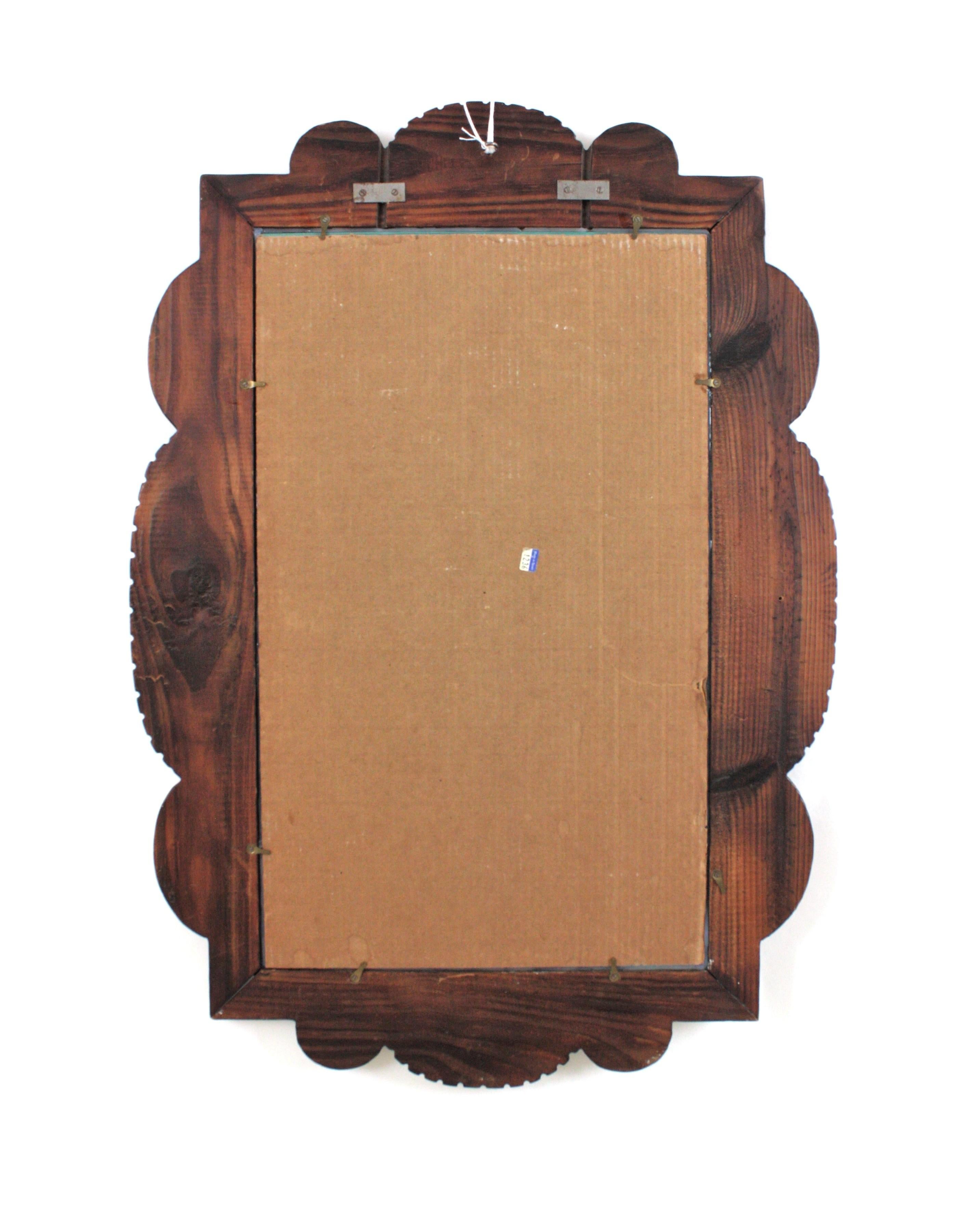 Spanish Colonial Rectangular Mirror in Carved Wood with Iron Studs For Sale 4