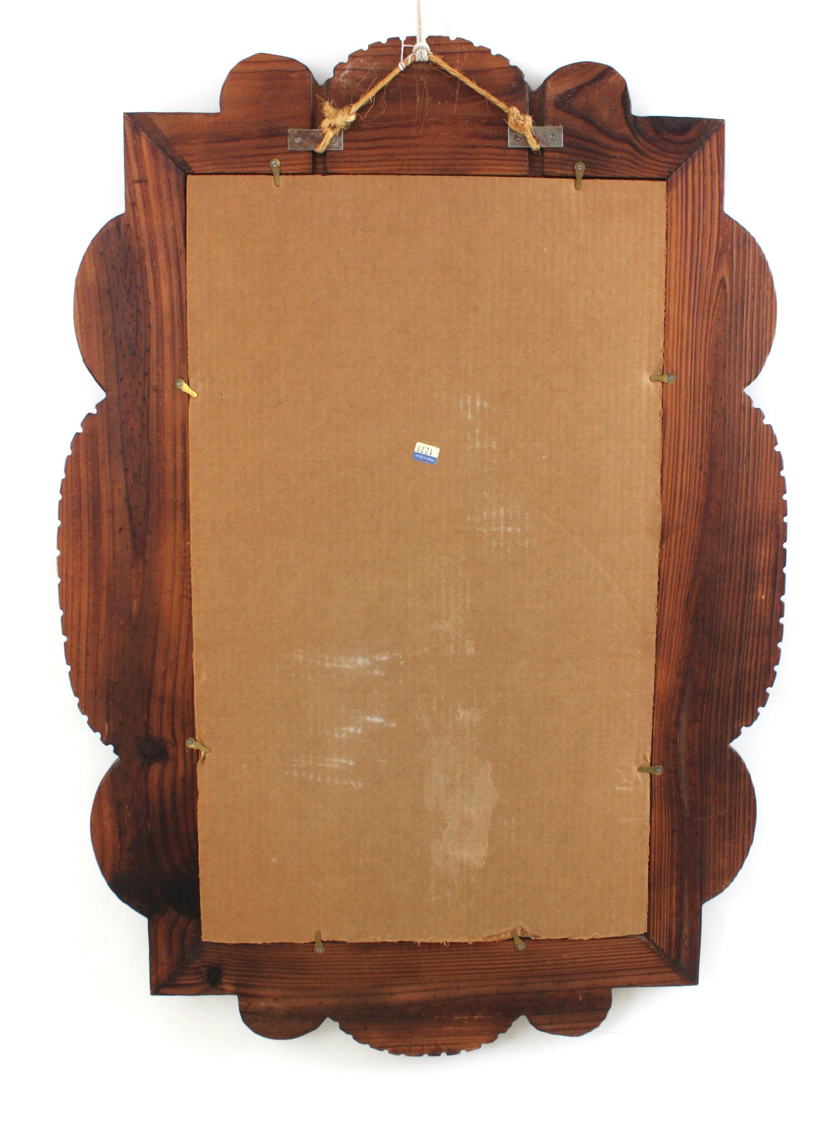 Spanish Colonial Rectangular Mirror in Carved Wood with Iron Studs For Sale 7