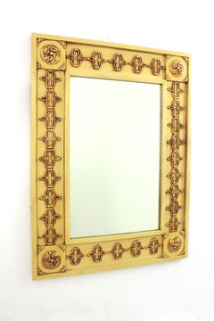 Spanish Colonial Rectangular Mirror, Vanilla Patina, Fleur de Lys and Rosettes
