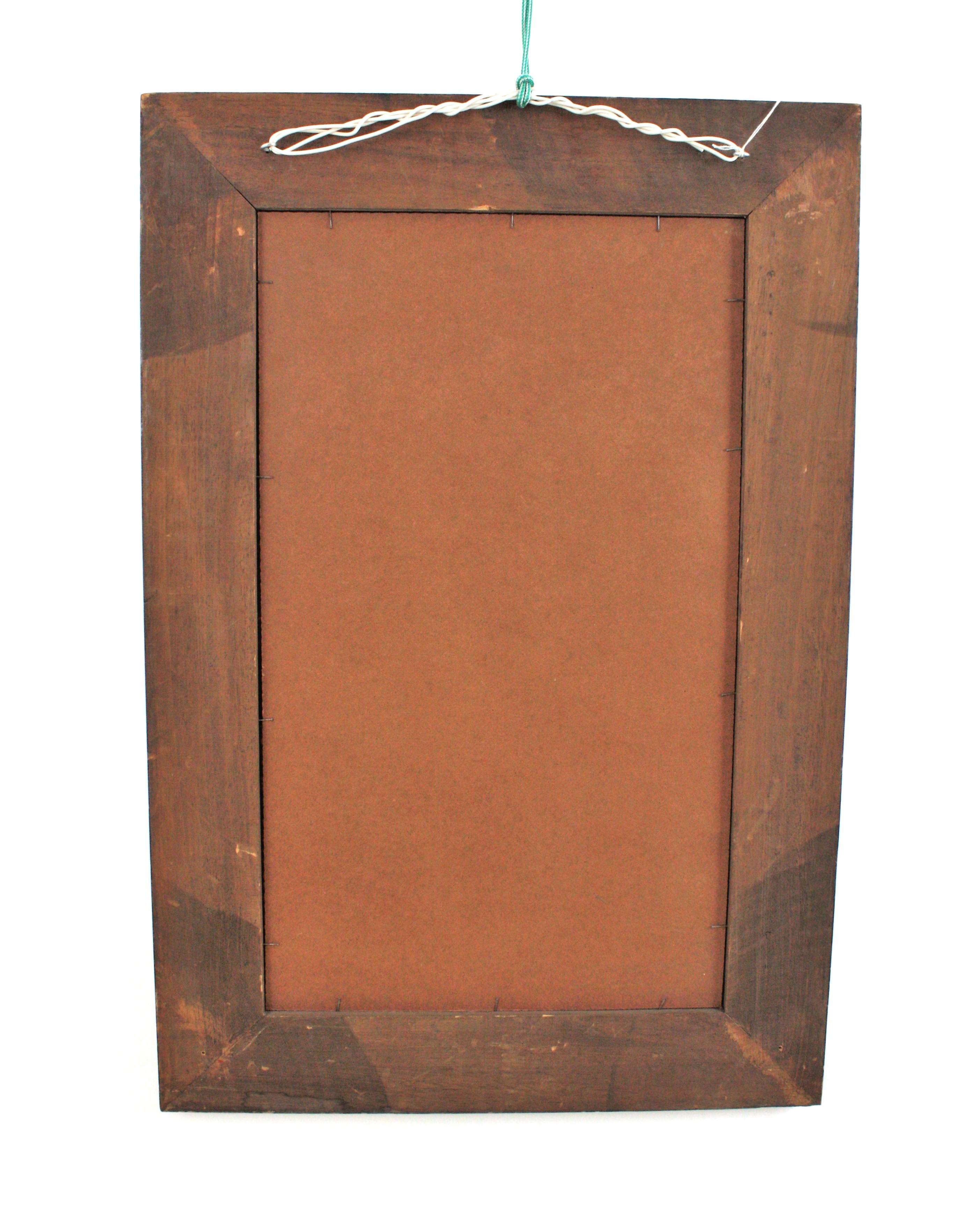 Miroir rectangulaire colonial espagnol avec rosettes en fer doré Cadre vert, années 1950 en vente 6
