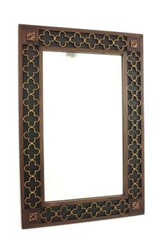Spanish Colonial Rectangular Mirror with Gilt Iron Rosettes Green Frame, 1950s