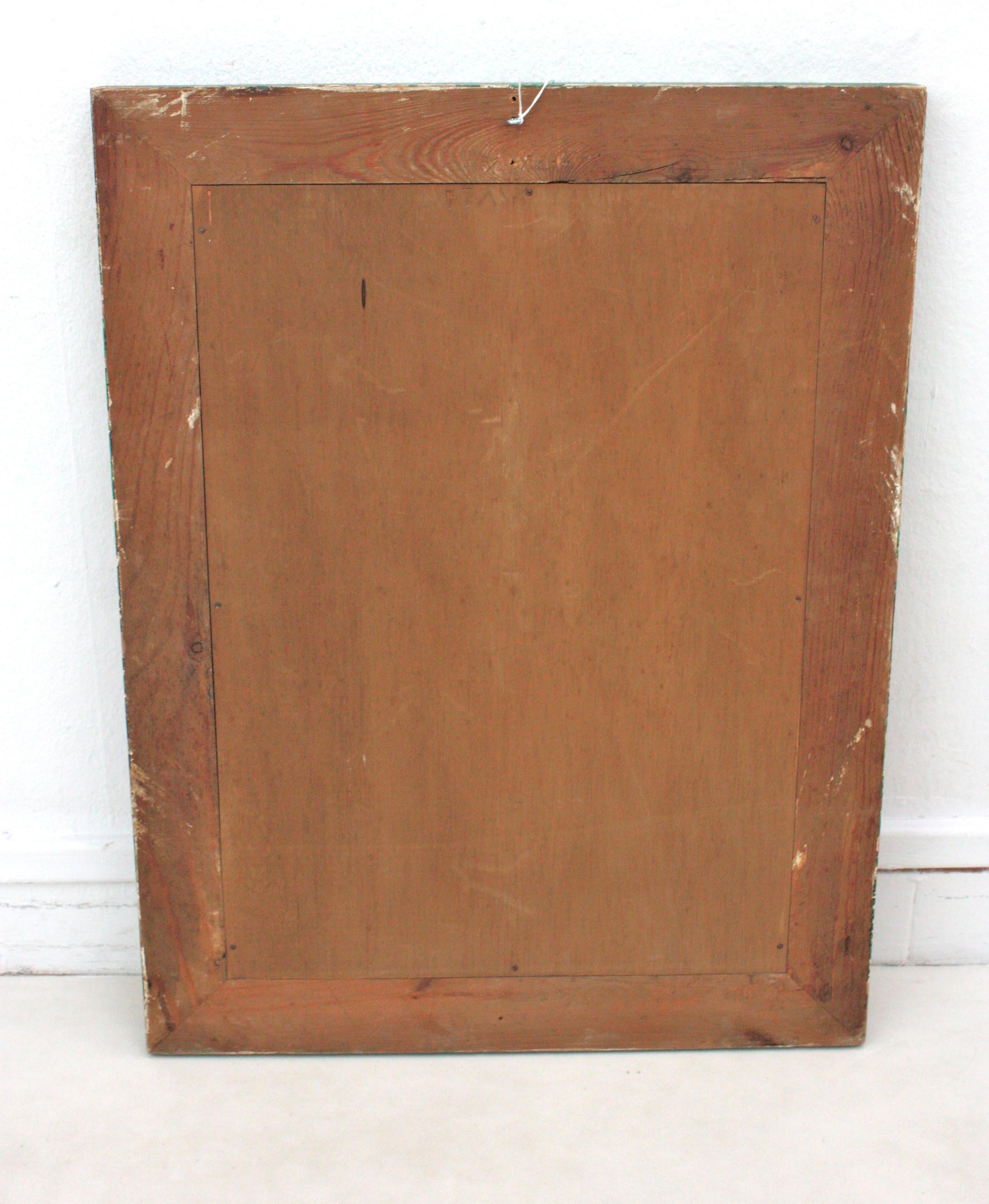 Miroir rectangulaire colonial espagnol à patine polychrome dorée, années 1940 en vente 4