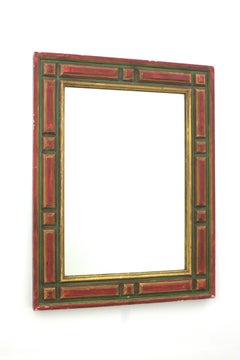 Specchio rettangolare Coloni spagnolo con patina dorata e policroma, anni '40