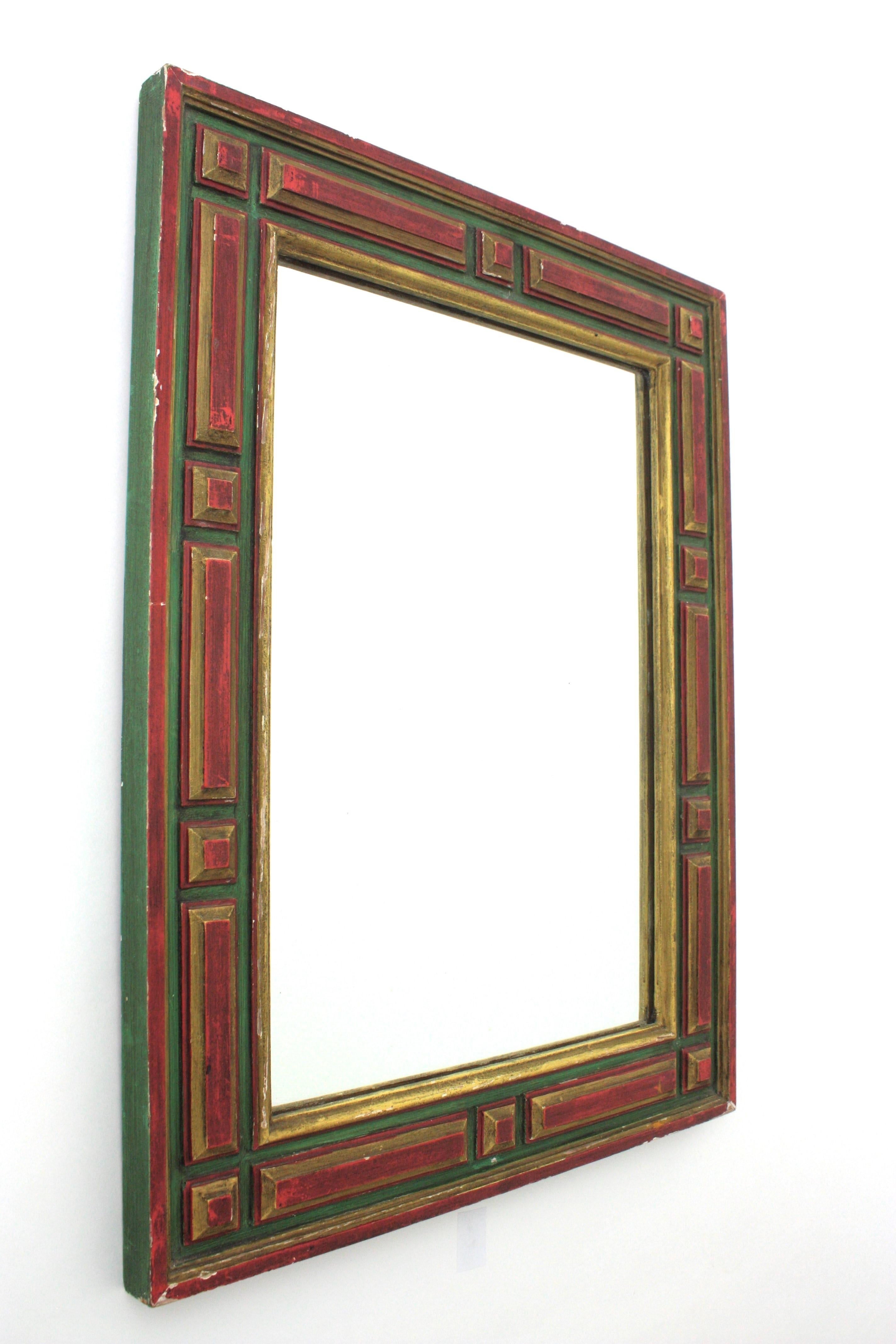 Espagnol Miroir rectangulaire colonial espagnol à patine polychrome dorée, années 1940 en vente