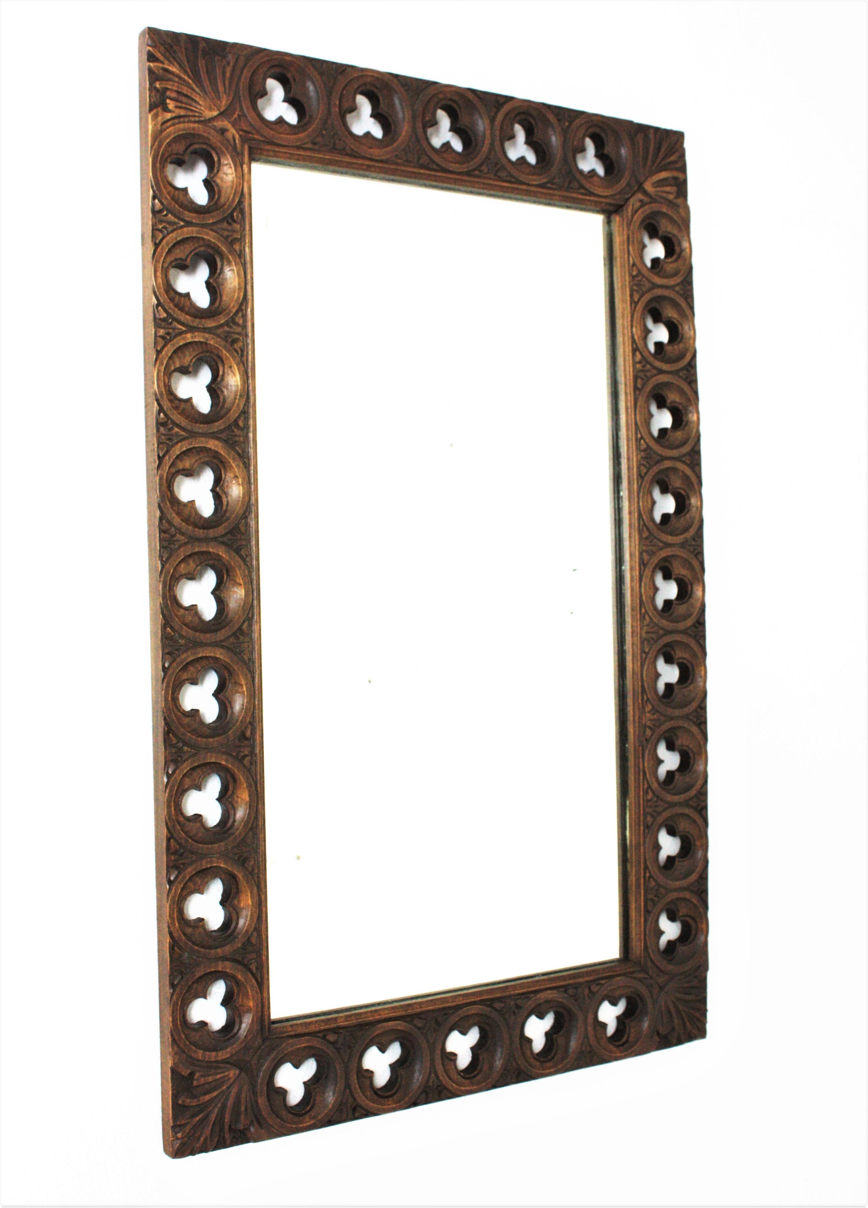 Hand-Crafted Spanish Colonial Rectangular Wall Mirror in Carved Wood