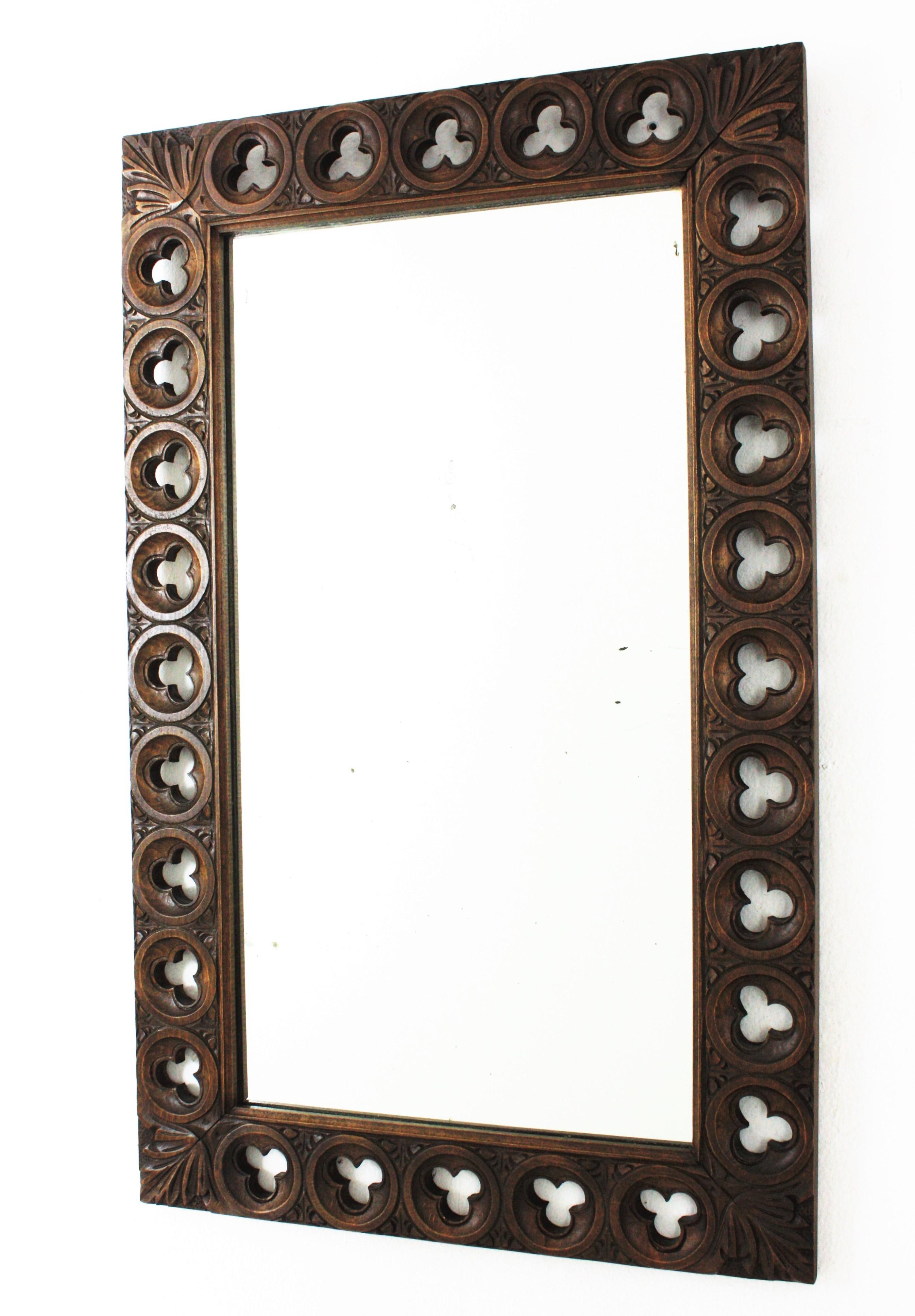 Spanish Colonial Rectangular Wall Mirror in Carved Wood 1