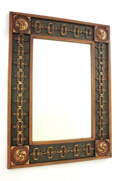 Spanish Colonial Rectangular Wood Mirror with Fleur de Lys and Rosetttes, 1950s