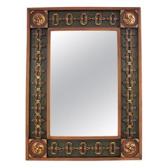 Spanish Colonial Rectangular Wood Mirror with Fleur de Lys and Rosetttes, 1950s