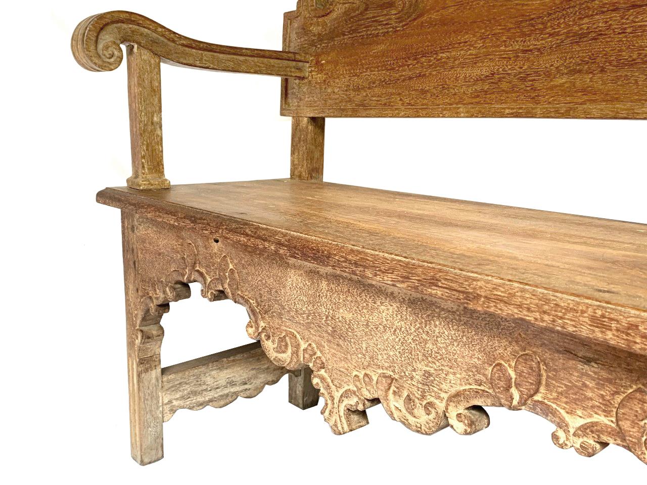 Mid-20th Century Spanish Colonial Revival Hall Bench - Circa 1930 Sucupira Hand Carved Wood  For Sale