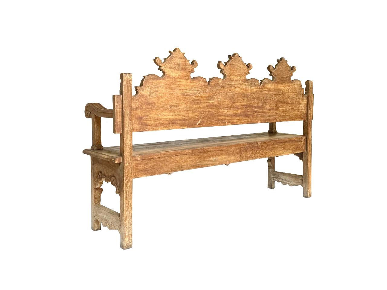 Spanish Colonial Revival Hall Bench - Circa 1930 Sucupira Hand Carved Wood  For Sale 1