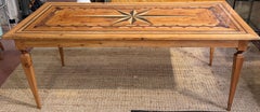 Spanish Colonial Revival Marquetry Farmhouse Dining Table, Compass Star Inlay