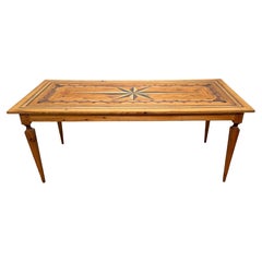 Spanish Colonial Revival Marquetry Farmhouse Dining Table, Compass Star Inlay