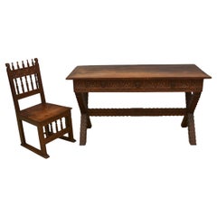 Vintage Spanish Colonial Revival Richly Carved Bureau and Chair - 1930-1940