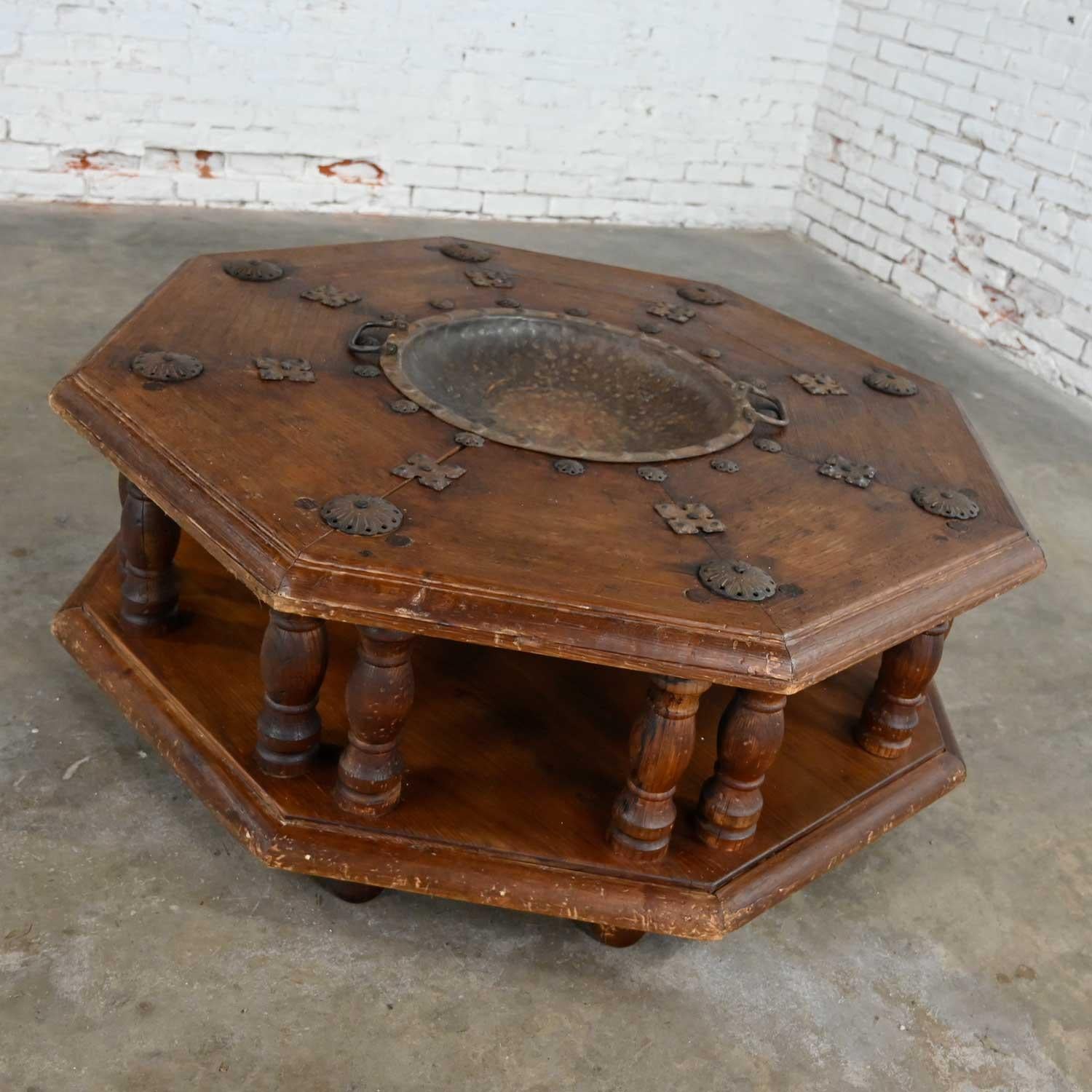 Spanish Colonial Revival Rustic Octagon Brazier Coffee Table Style Artes De Mexi 8