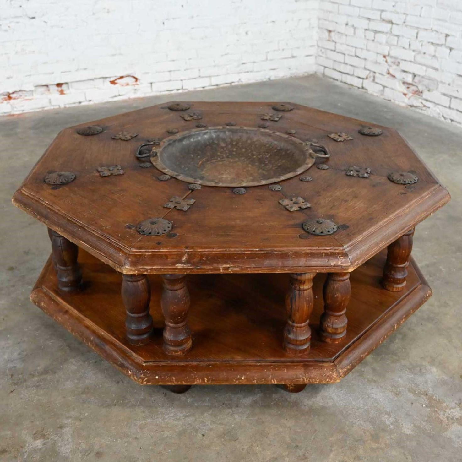 Spanish Colonial Revival Rustic Octagon Brazier Coffee Table Style Artes De Mexi 9