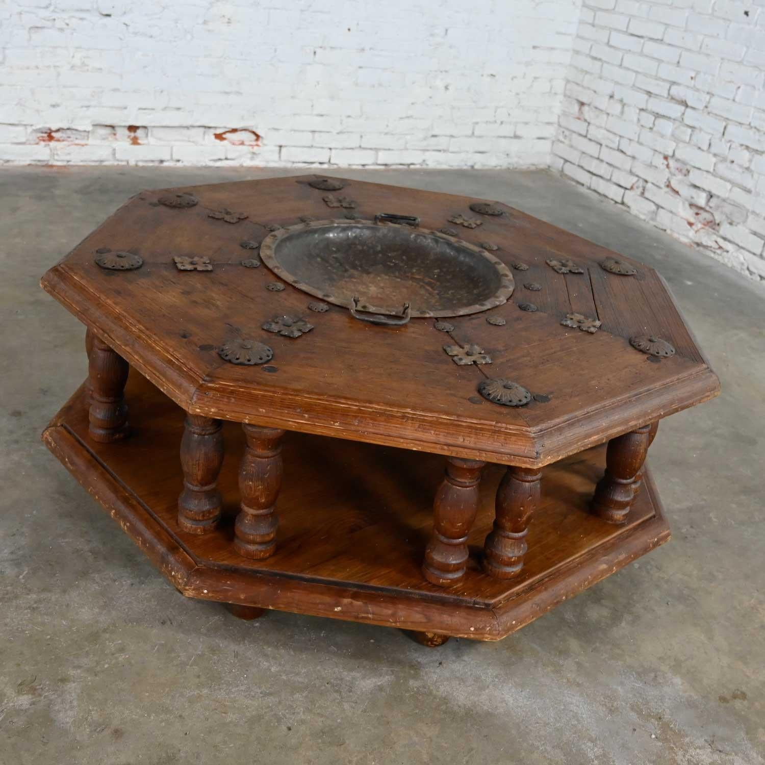 Mexican Spanish Colonial Revival Rustic Octagon Brazier Coffee Table Style Artes De Mexi