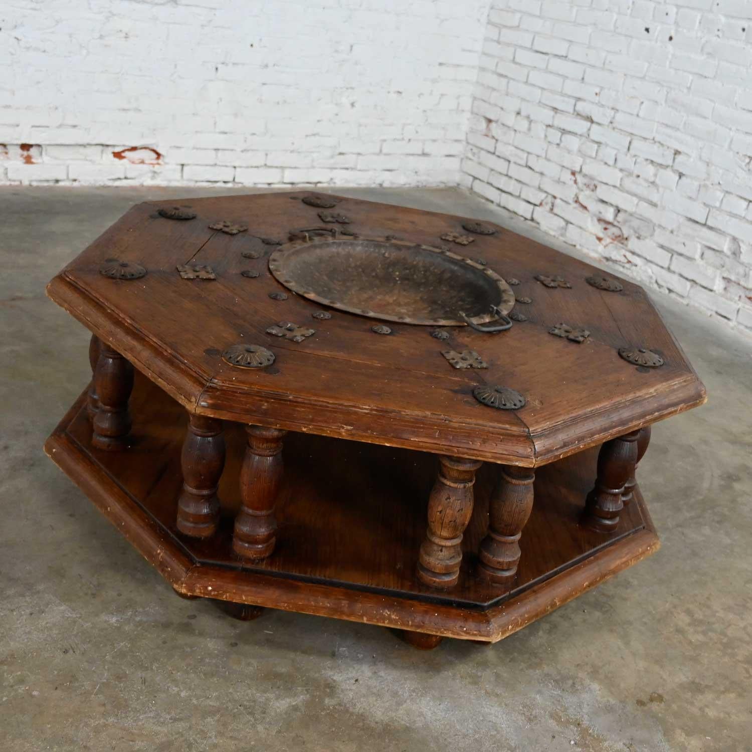 20th Century Spanish Colonial Revival Rustic Octagon Brazier Coffee Table Style Artes De Mexi