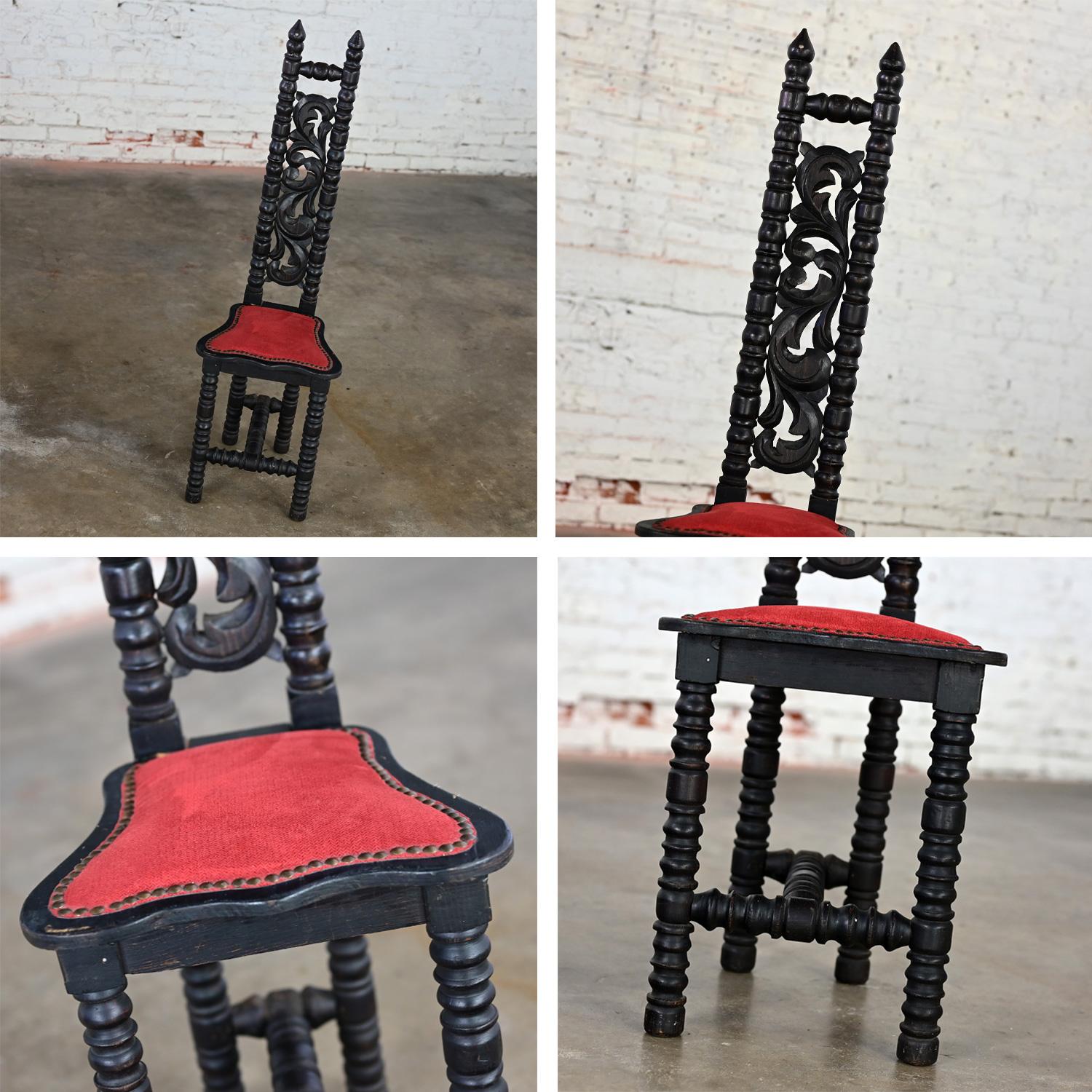 Spanish Colonial Revival Small High & Narrow Back Chair Red Velvet Style Witco For Sale 5