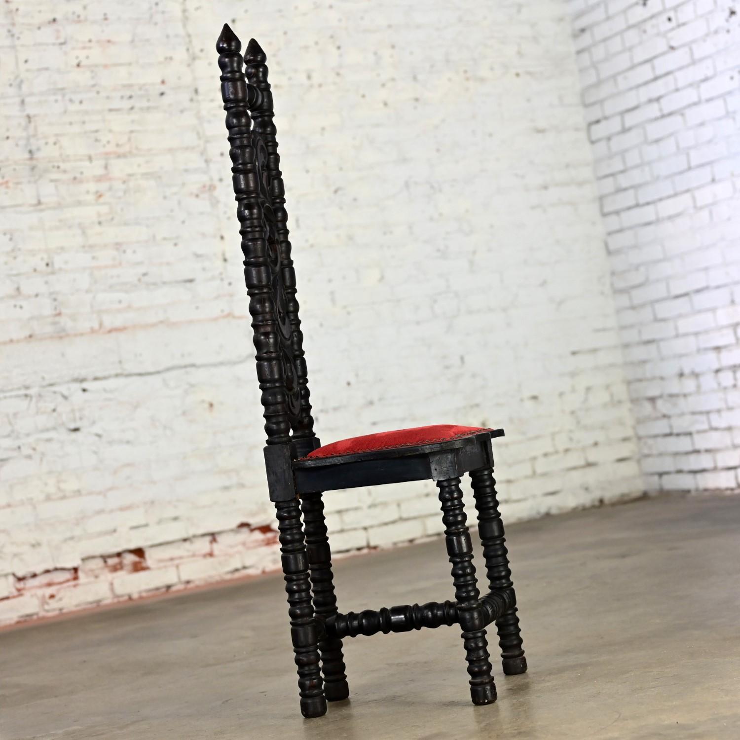 Spanish Colonial Revival Small High & Narrow Back Chair Red Velvet Style Witco For Sale 8