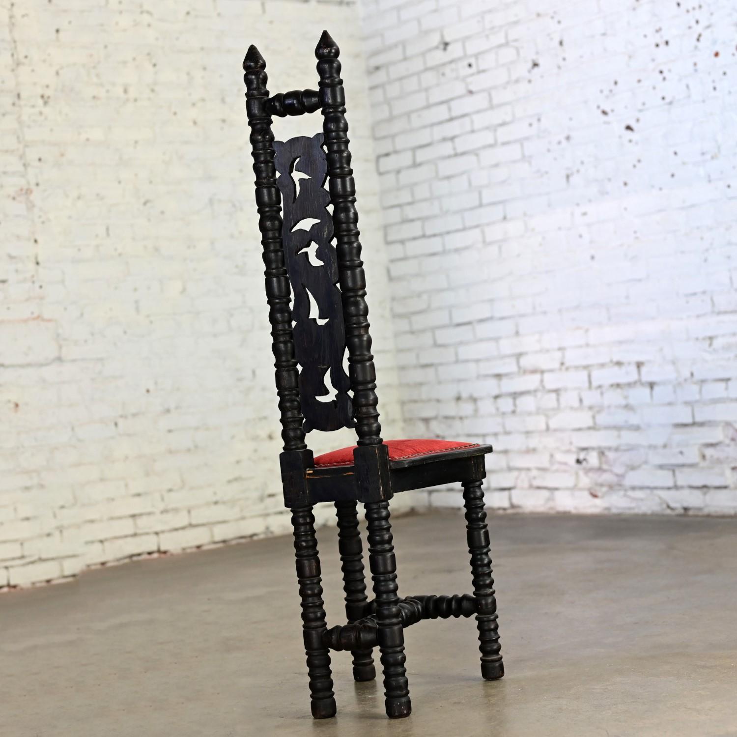 Spanish Colonial Revival Small High & Narrow Back Chair Red Velvet Style Witco For Sale 9
