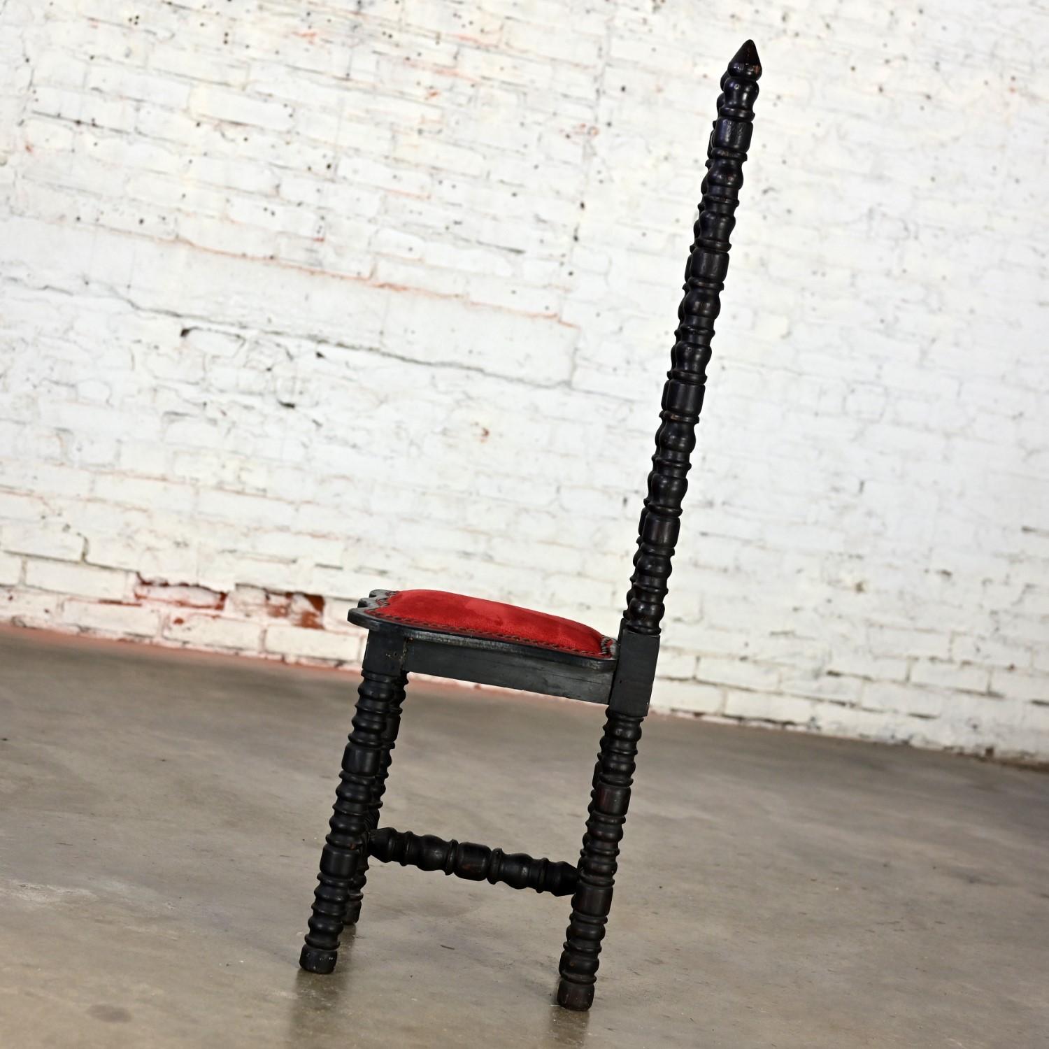 Spanish Colonial Revival Small High & Narrow Back Chair Red Velvet Style Witco For Sale 2
