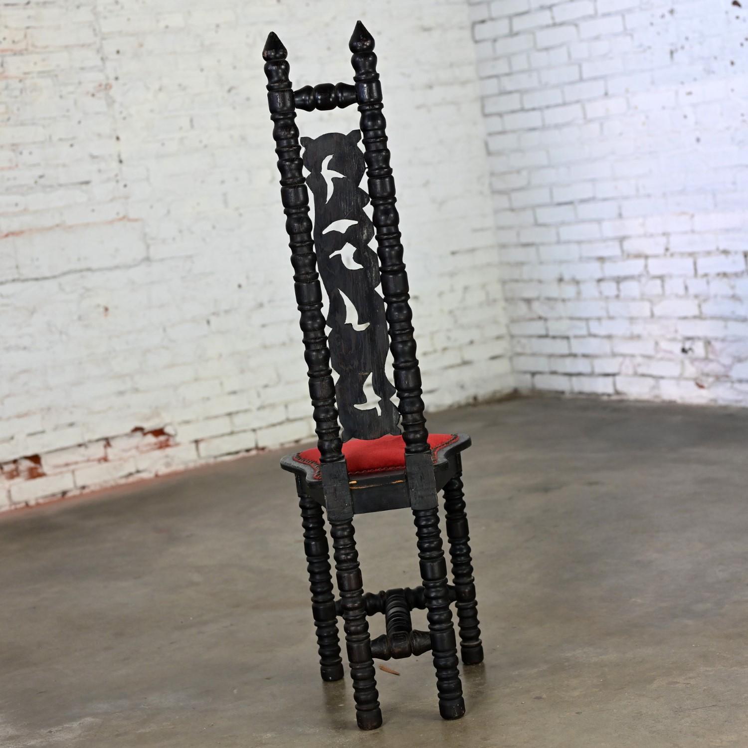 Spanish Colonial Revival Small High & Narrow Back Chair Red Velvet Style Witco For Sale 4