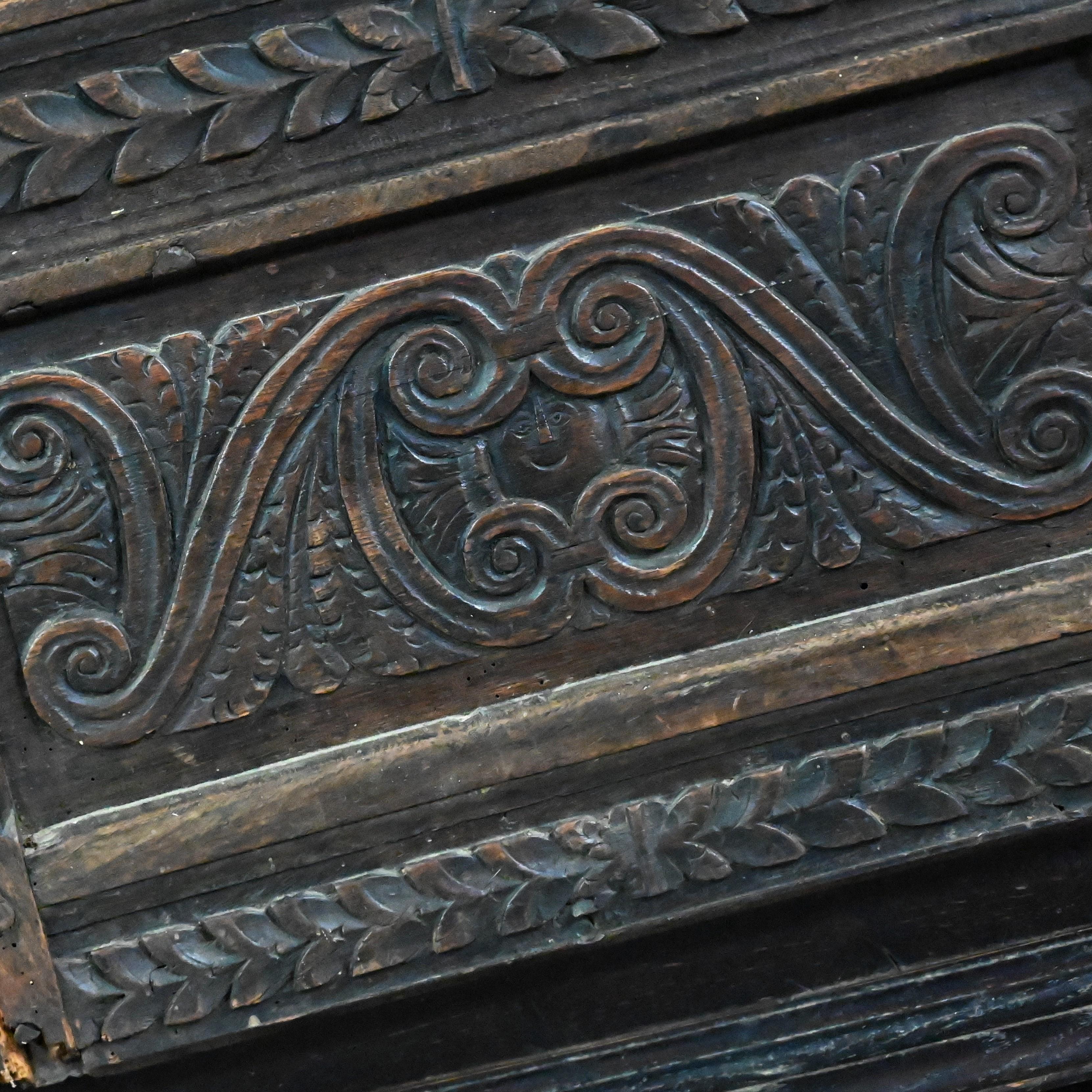 Spanish Colonial Revival Style Oak Cupboard Hutch Cabinet or Dry Bar Hand Carved For Sale 12