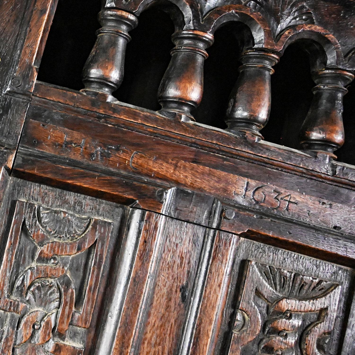 Spanish Colonial Revival Style Oak Cupboard Hutch Cabinet or Dry Bar Hand Carved For Sale 5