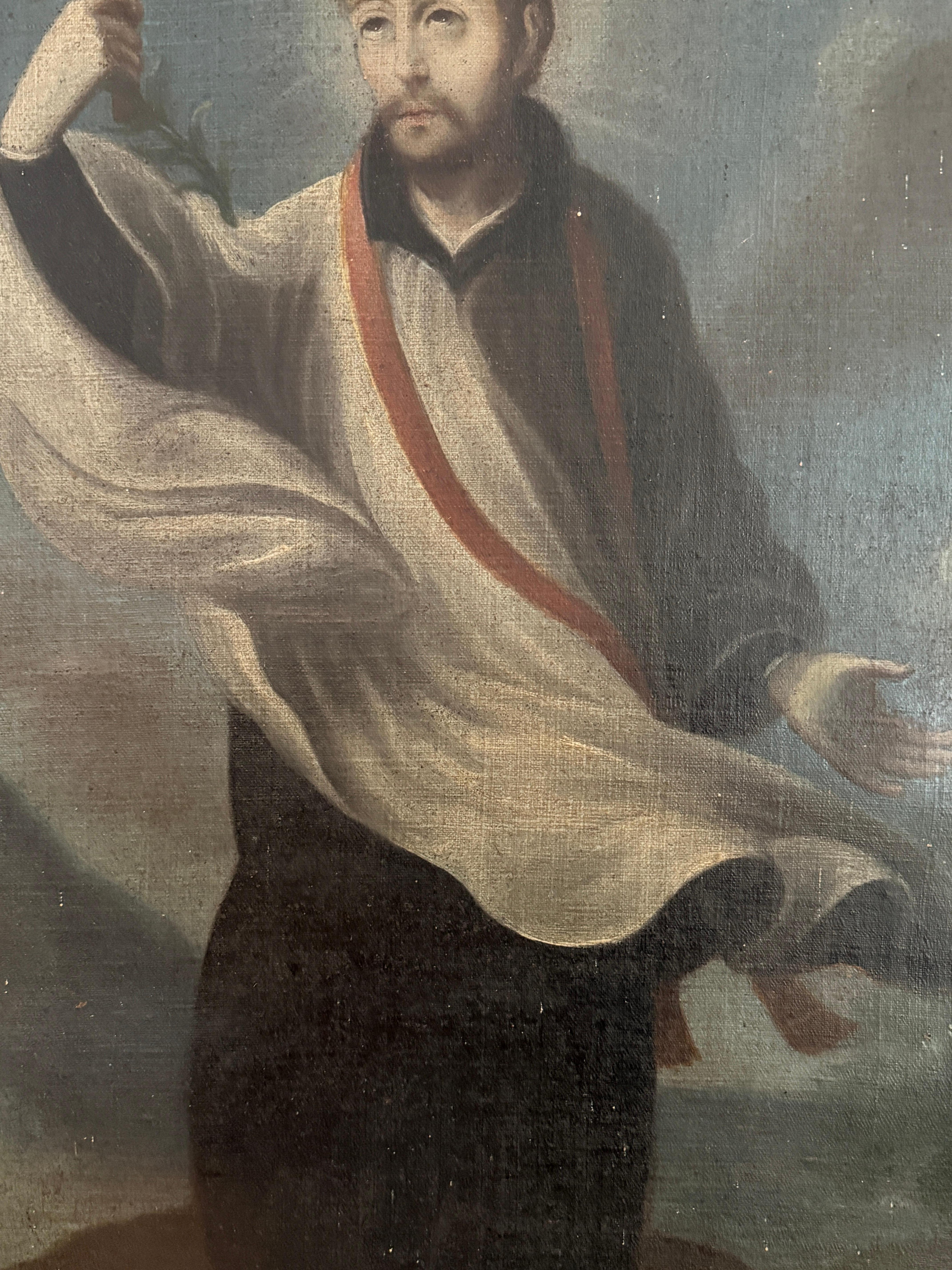 Toile Saint Aloysius Gonzaga (San Luis Gonzaga) de l'époque coloniale espagnole, probablement C.C. 1760 en vente