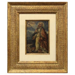 Antique Spanish Colonial Saint and Angel Oil on Panel Painting