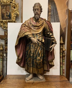 Spanish Colonial School Saint Paul carving wood sculpture