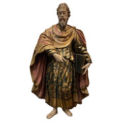 Spanish Colonial School Saint Paul carving wood sculpture 