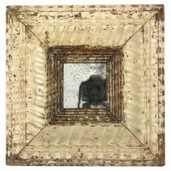 Spanish Colonial Small Mirror in Carved Wood and Beige Patina, 1940