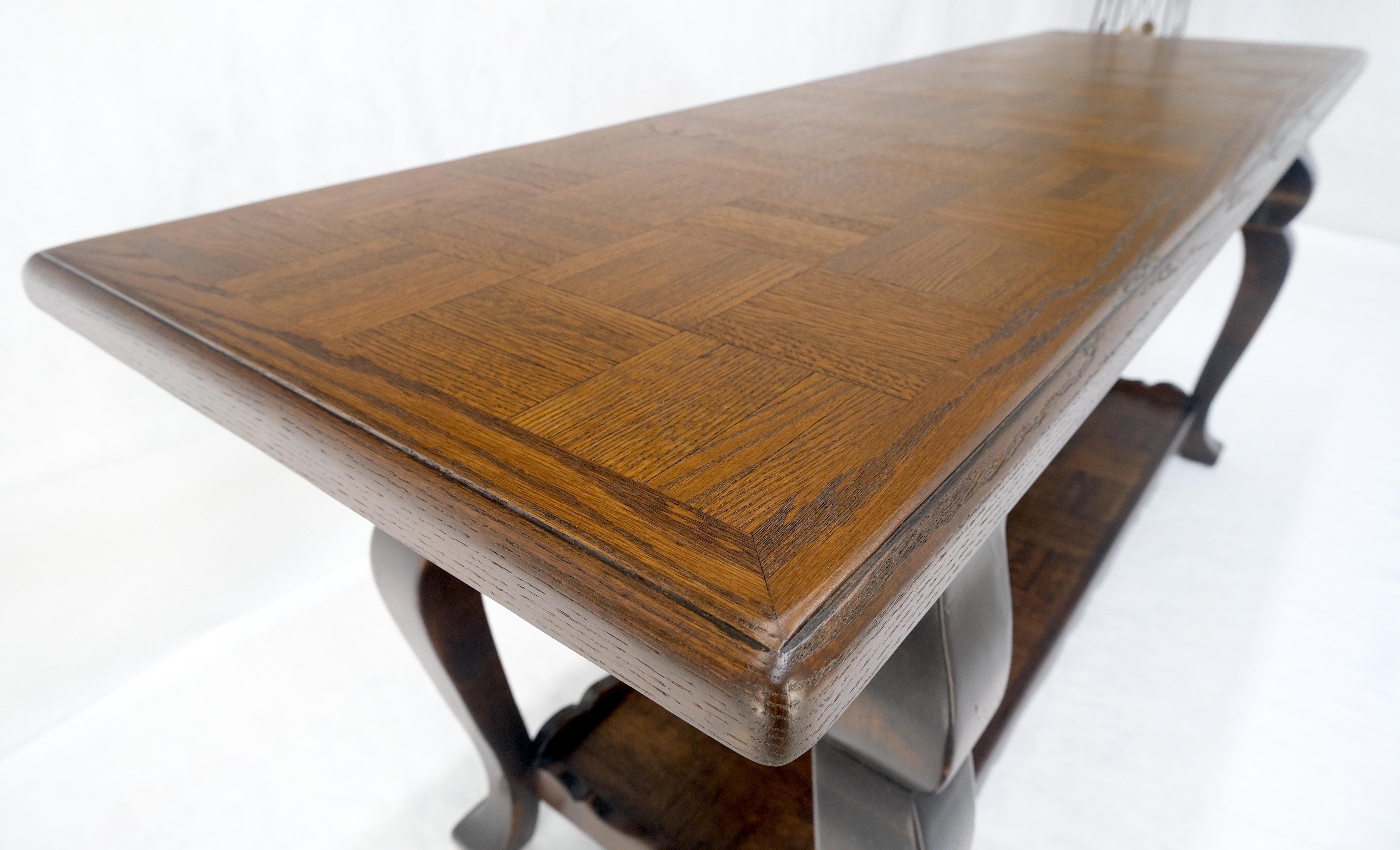 Spanish Colonial Solid Oak Parquetry Top Two Tier Console Library Table MINT For Sale 5