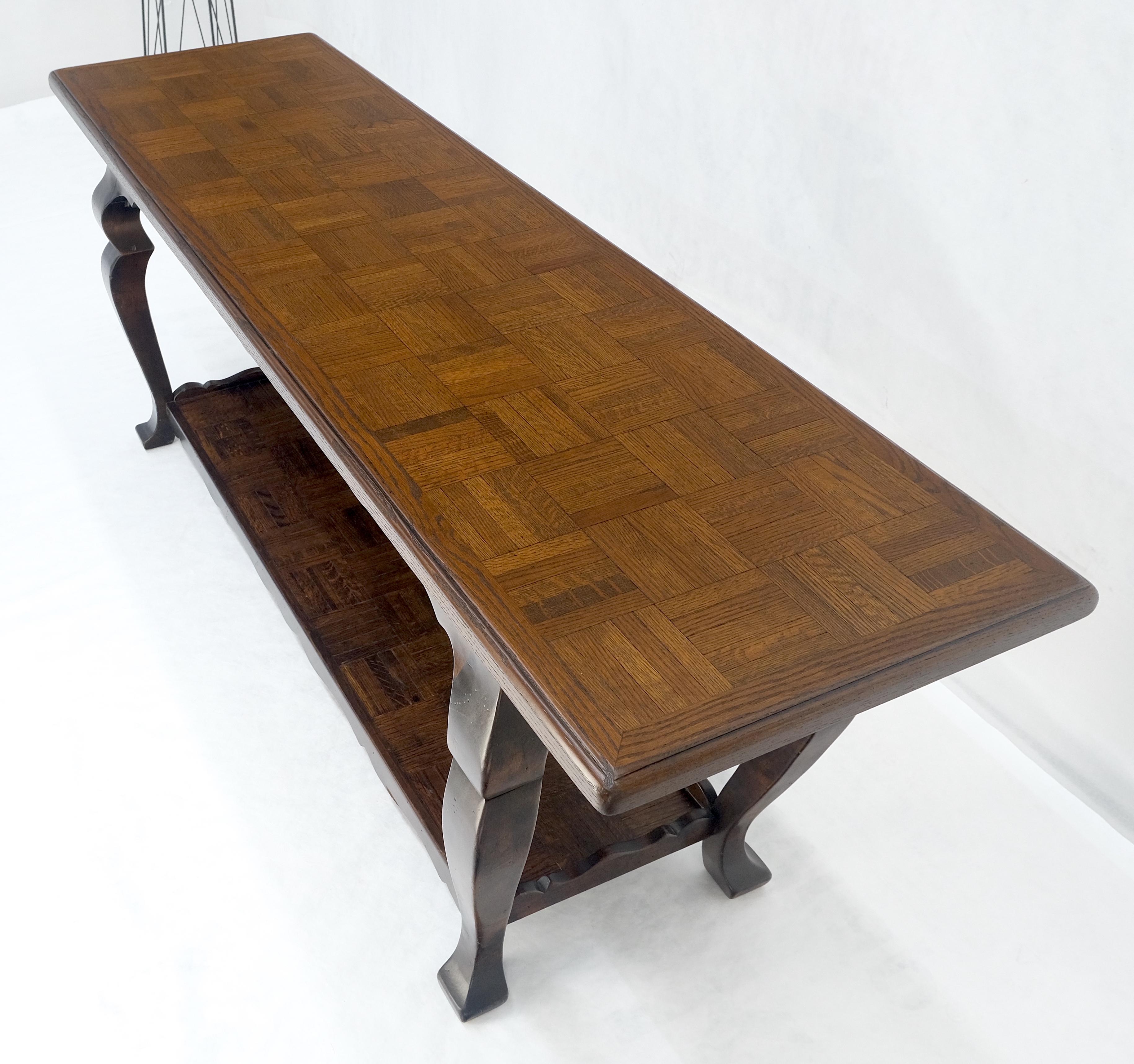 Spanish Colonial Solid Oak Parquetry Top Two Tier Console Library Table MINT For Sale 6
