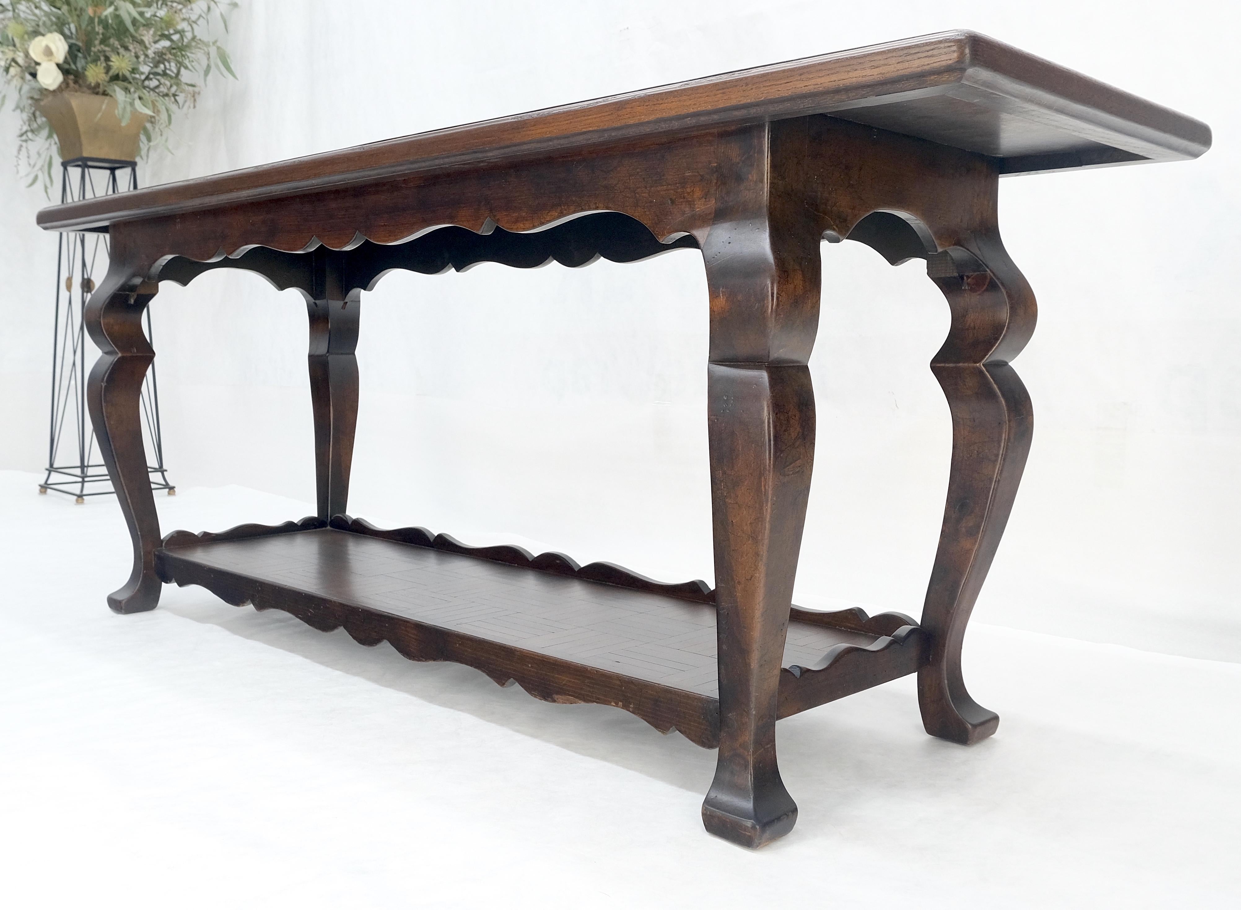 Spanish Colonial Solid Oak Parquetry Top Two Tier Console Library Table MINT For Sale 7