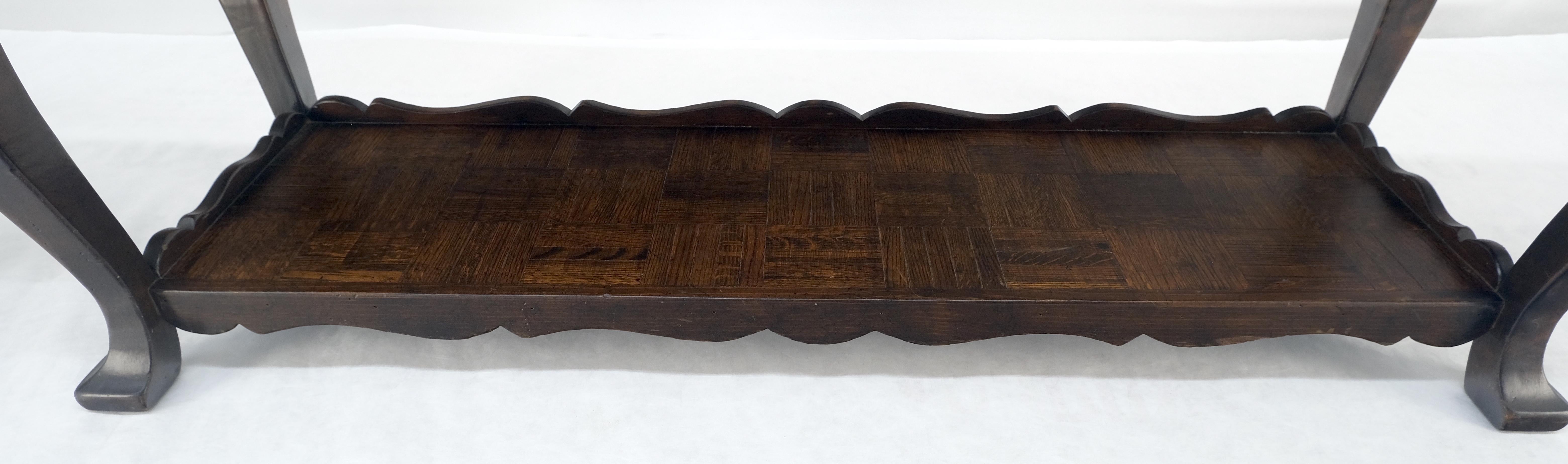 Spanish Colonial Solid Oak Parquetry Top Two Tier Console Library Table MINT For Sale 8