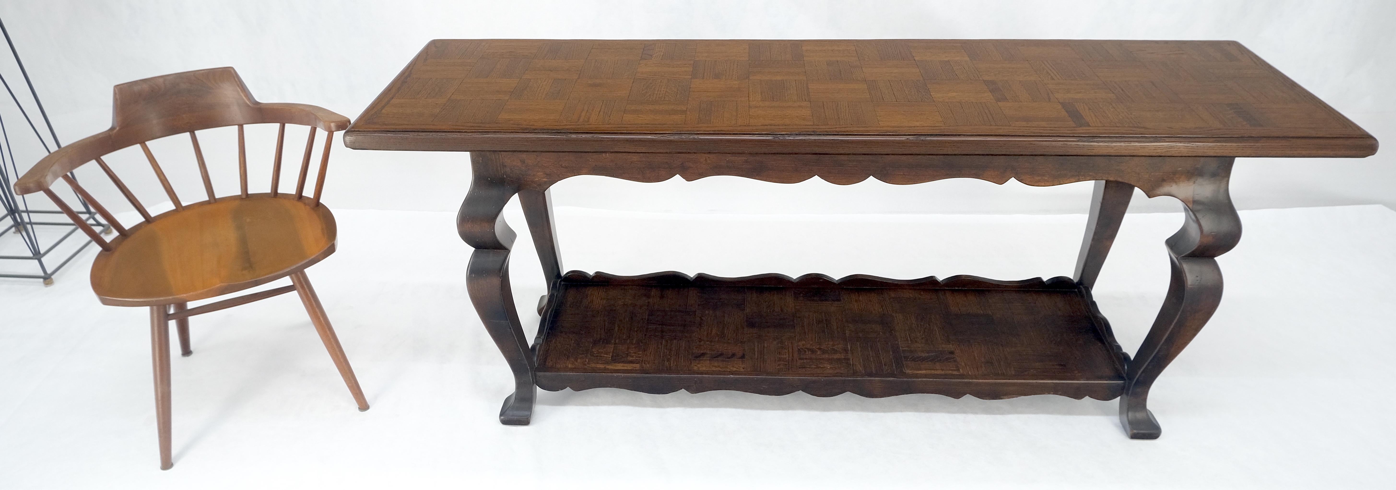 Spanish Colonial Solid Oak Parquetry Top Two Tier Console Library Table MINT For Sale 9