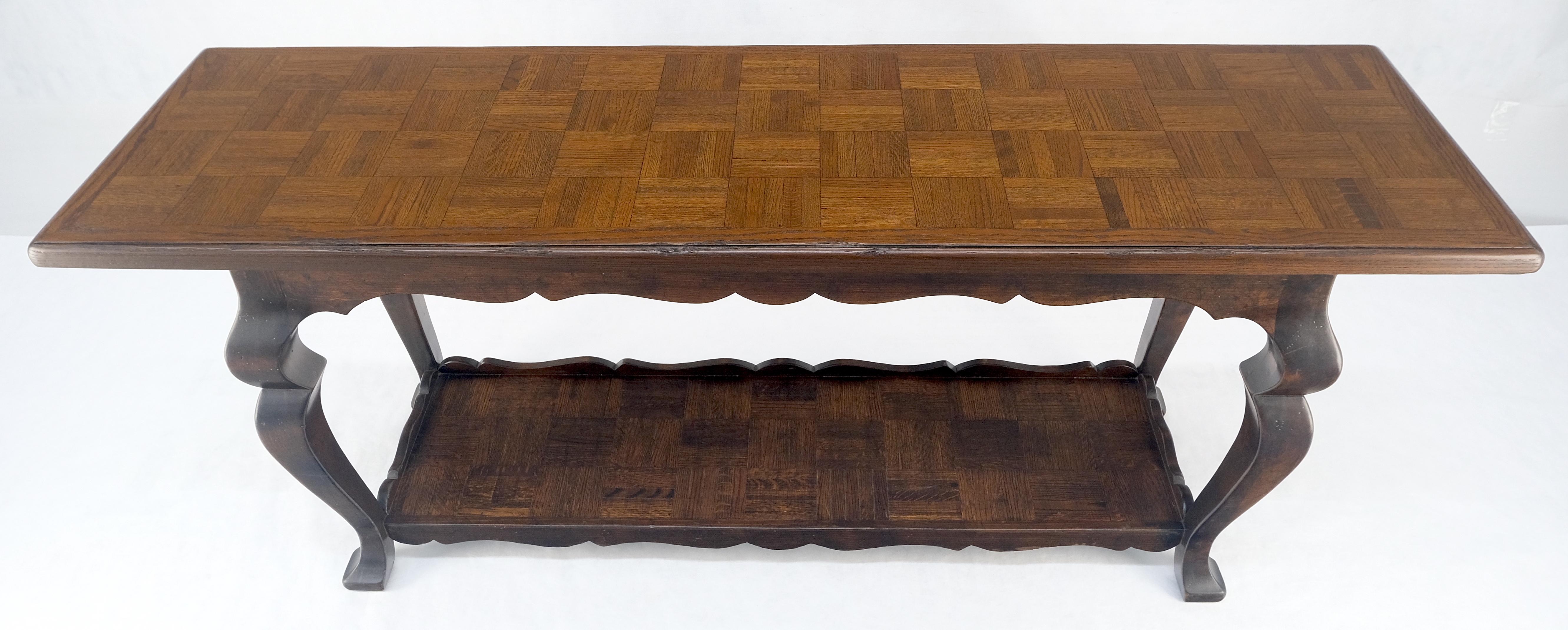 American Spanish Colonial Solid Oak Parquetry Top Two Tier Console Library Table MINT For Sale