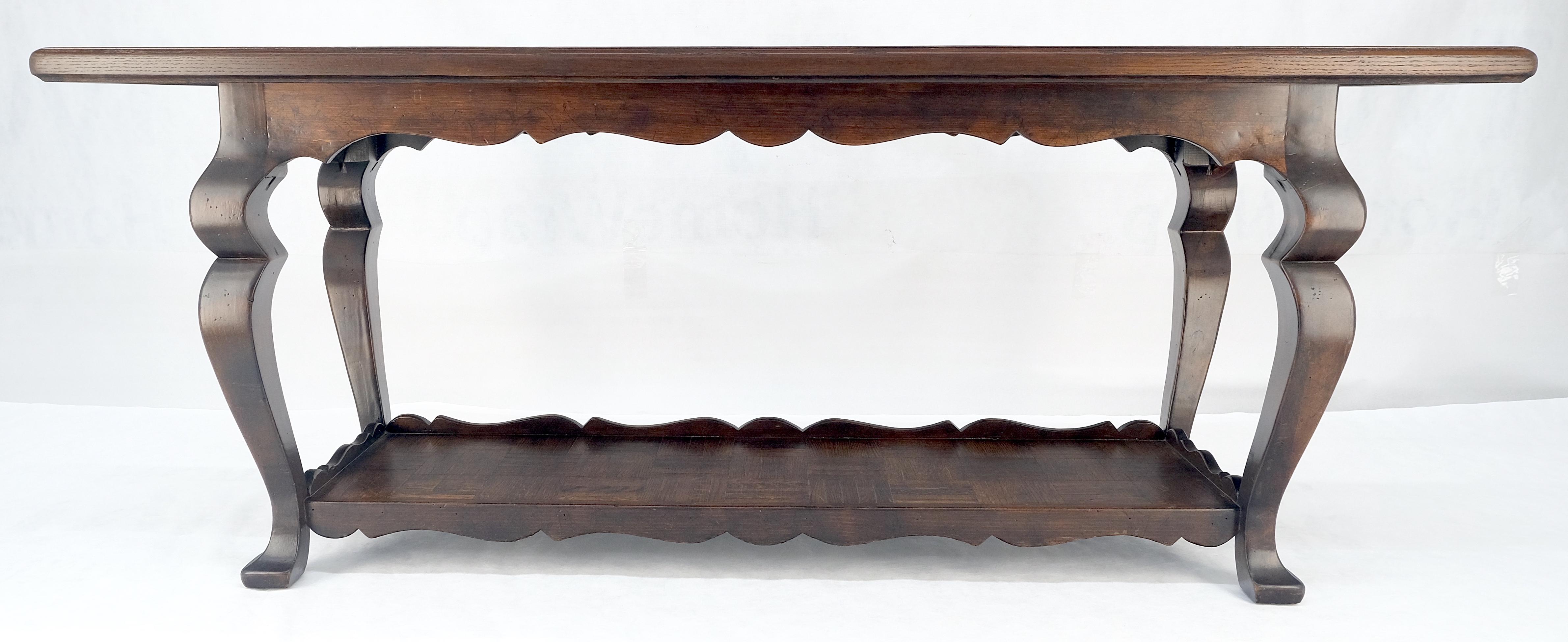 Lacquered Spanish Colonial Solid Oak Parquetry Top Two Tier Console Library Table MINT For Sale