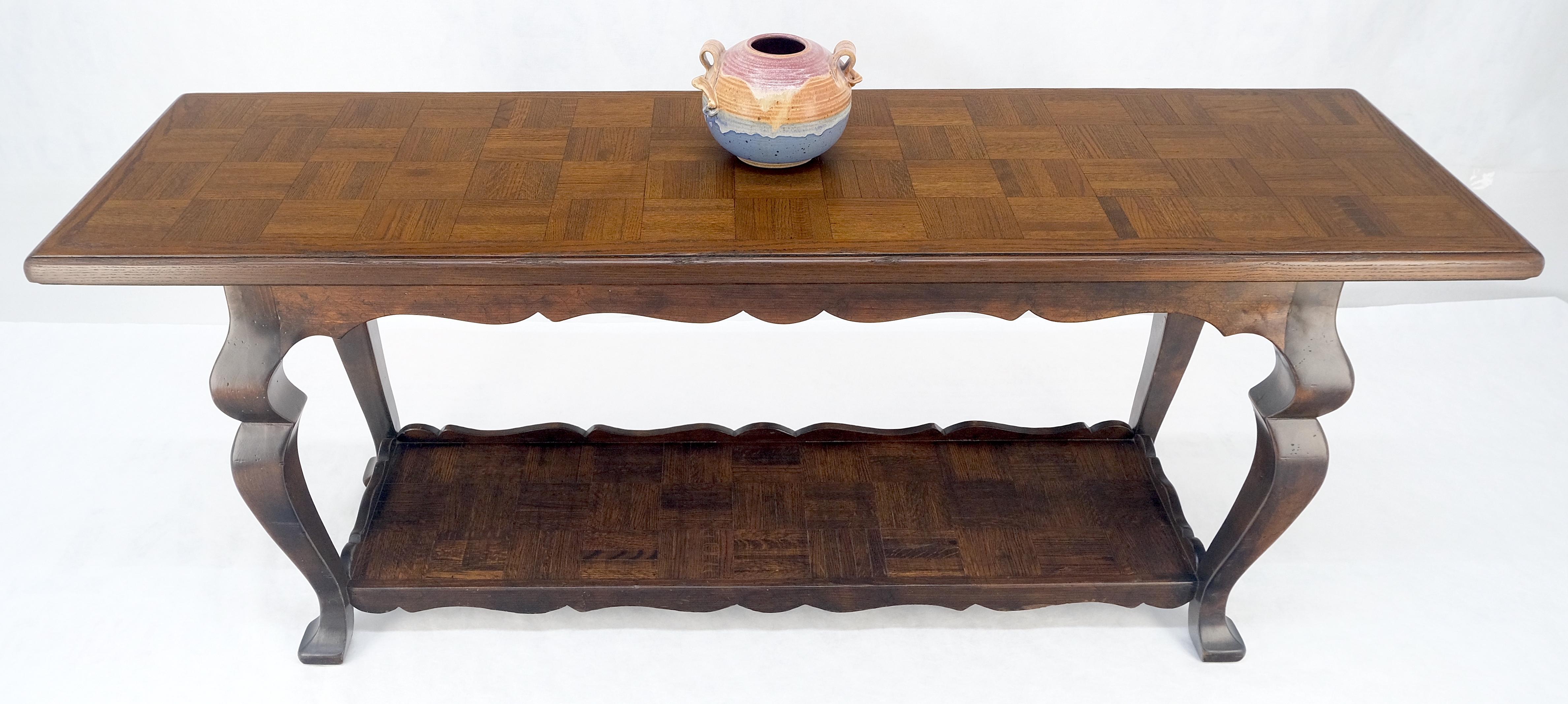 20th Century Spanish Colonial Solid Oak Parquetry Top Two Tier Console Library Table MINT For Sale