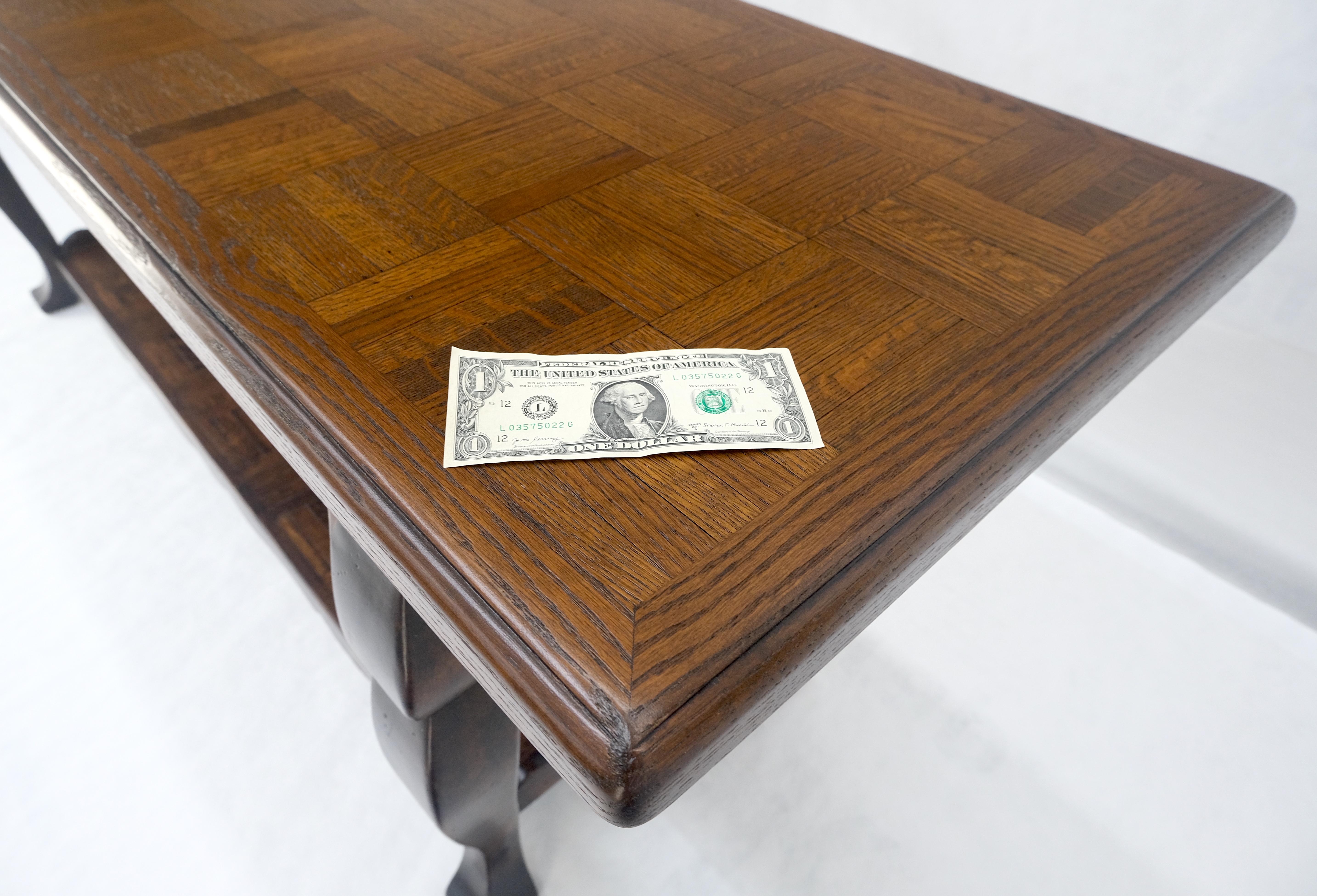 Spanish Colonial Solid Oak Parquetry Top Two Tier Console Library Table MINT For Sale 1