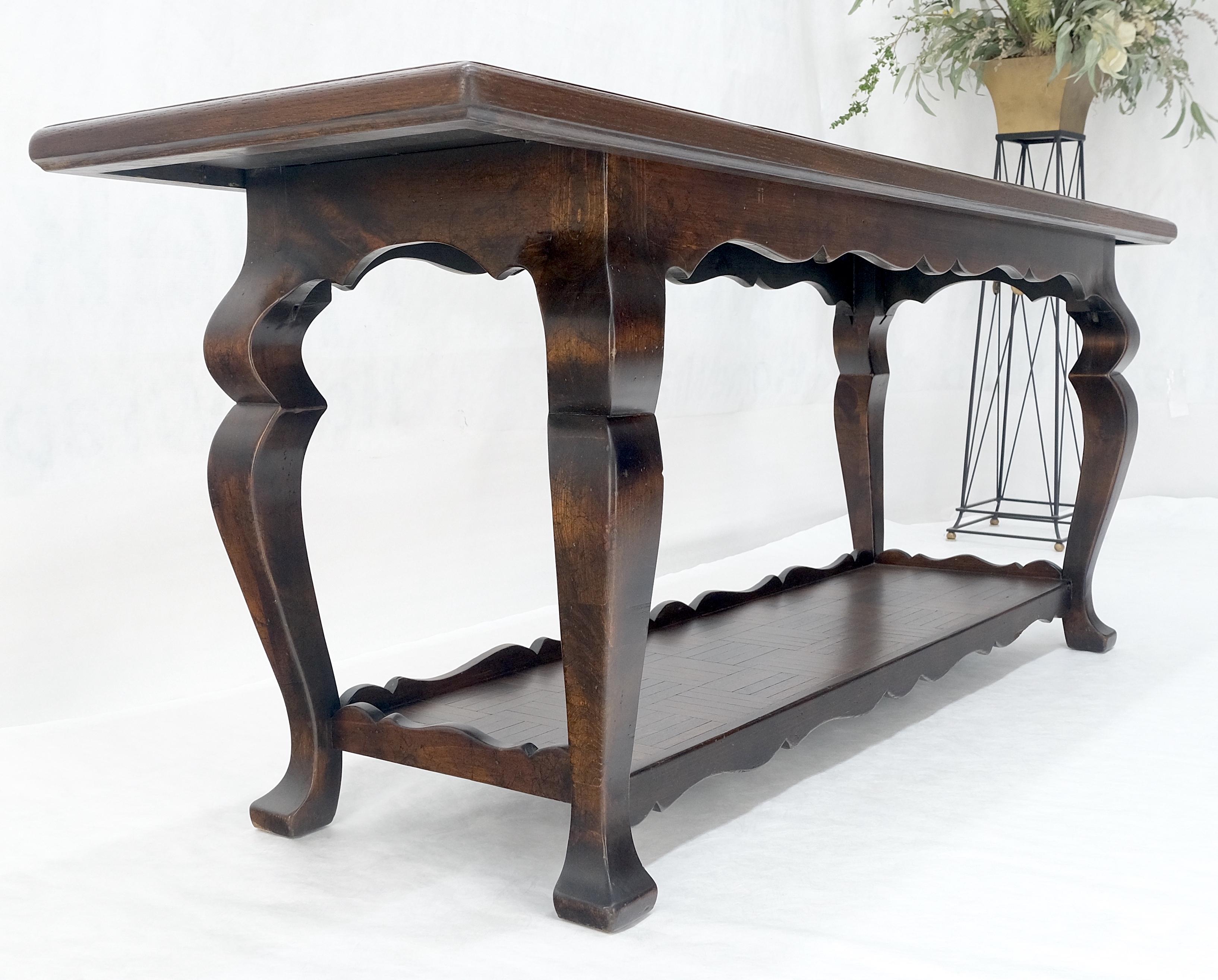 Spanish Colonial Solid Oak Parquetry Top Two Tier Console Library Table MINT For Sale 3